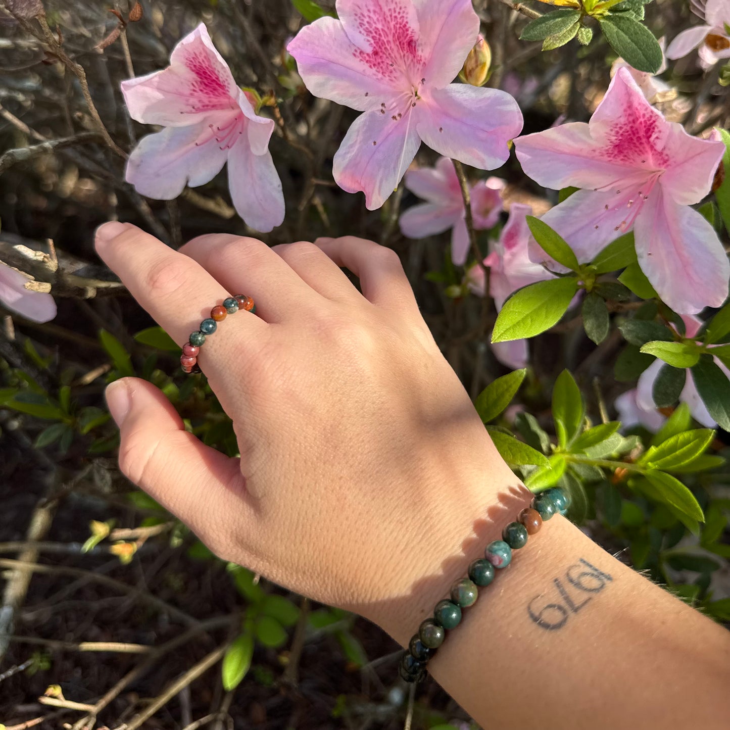 custom beaded bracelet & ring set